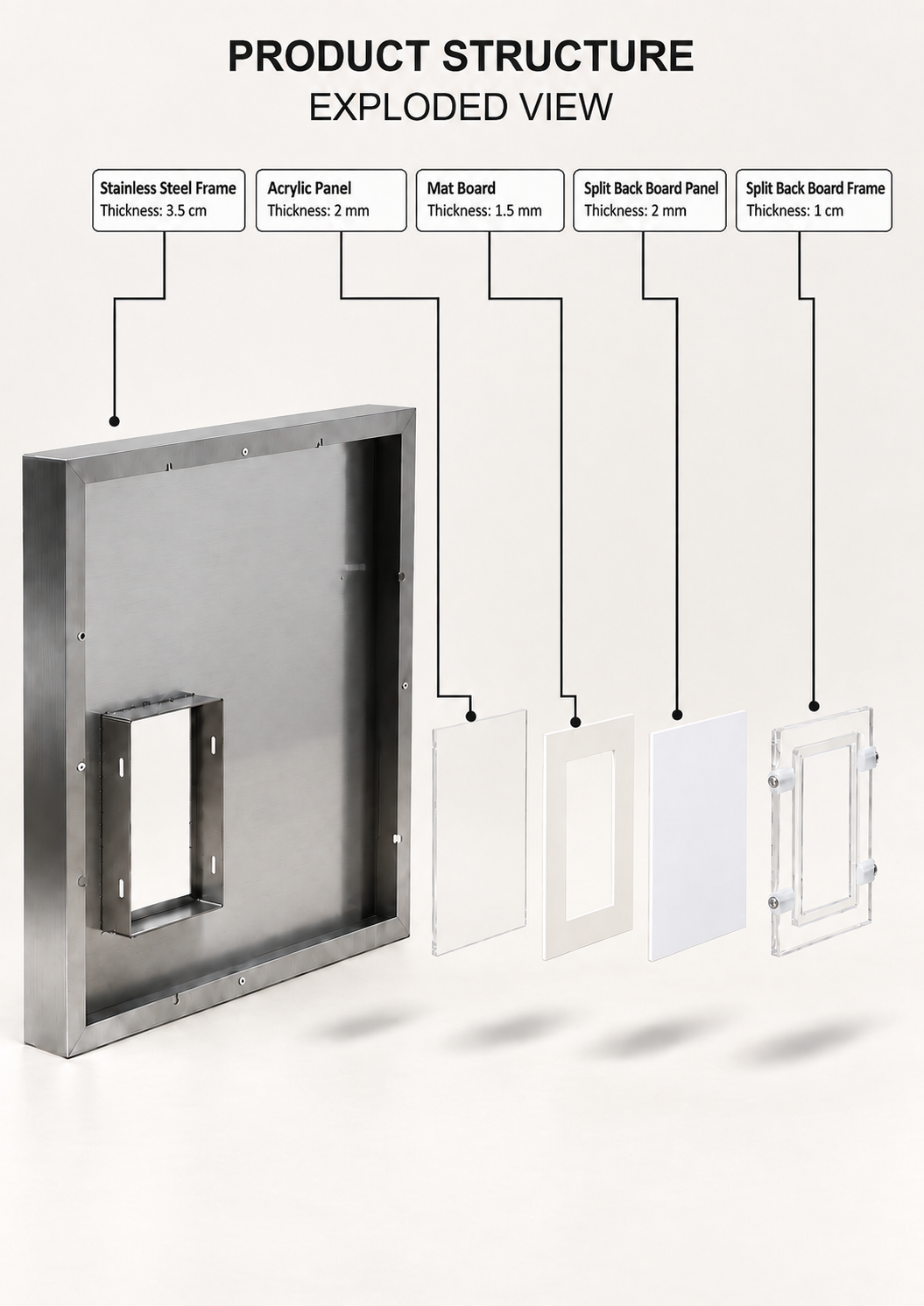 Stainless Steel Photo Frame Brushed Metal Matte Finish Anti-fingerprint Minimalist Durable Eco-Friendly Wholesale Customizable