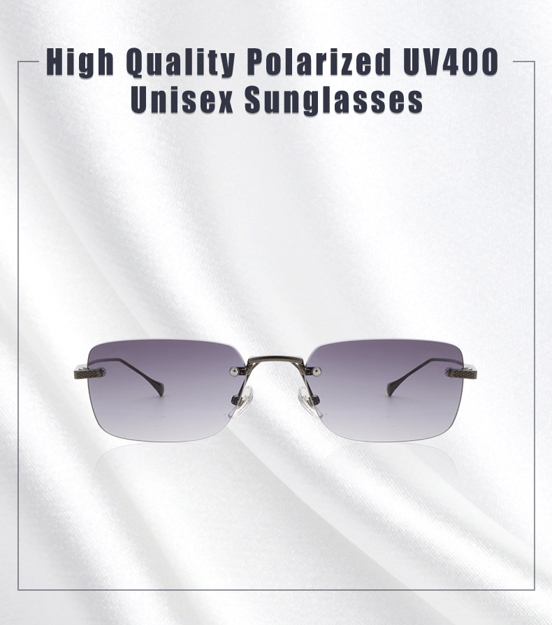 Aochi Square Anti UV400 Sunglasses Black Metal Shades Mens Square Rimless Sun Glasses Frameless Sunglasses for Business Men