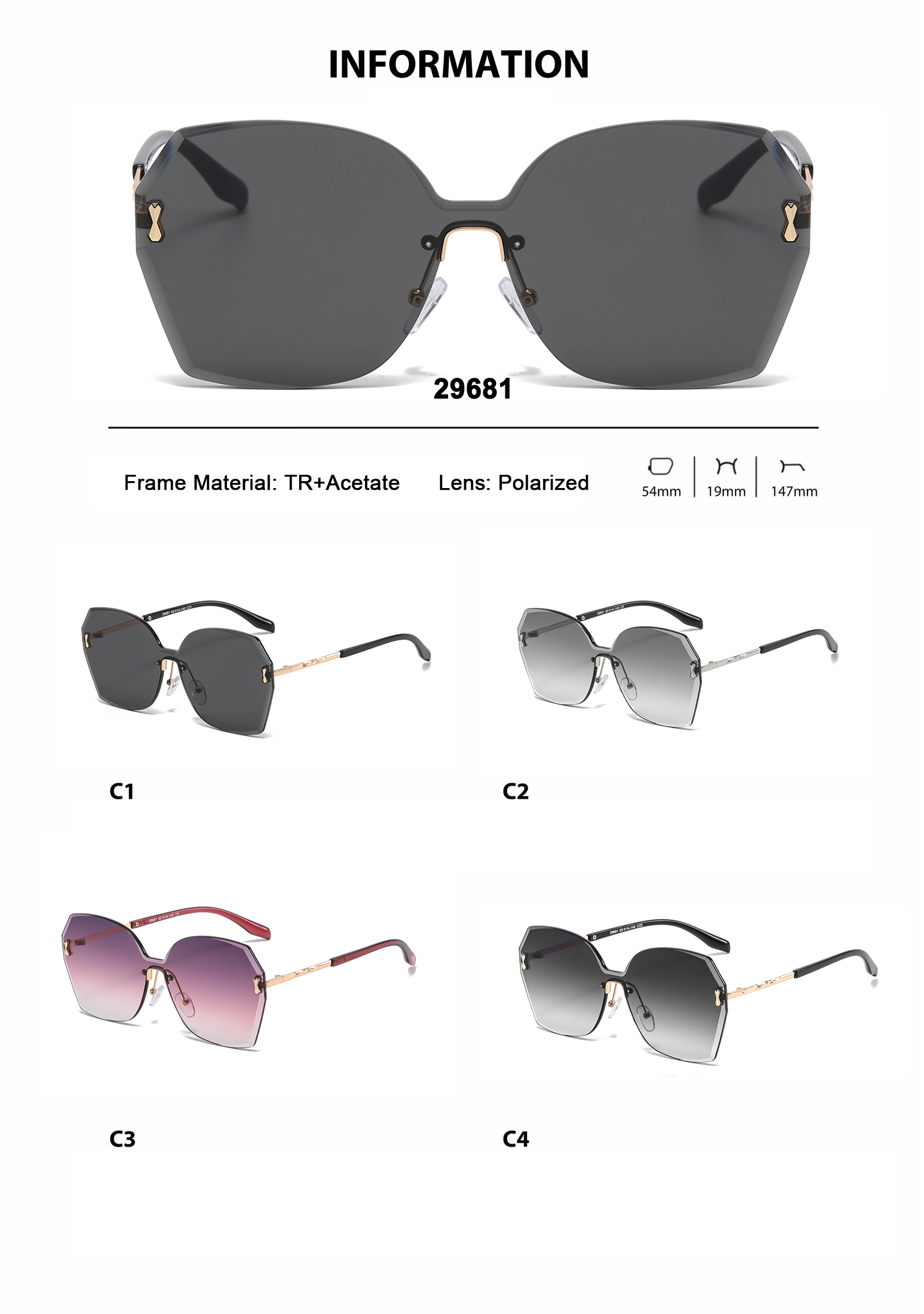 Aochi Square Anti UV400 Sunglasses Black Metal Shades Mens Square Rimless Sun Glasses Frameless Sunglasses for Business Men